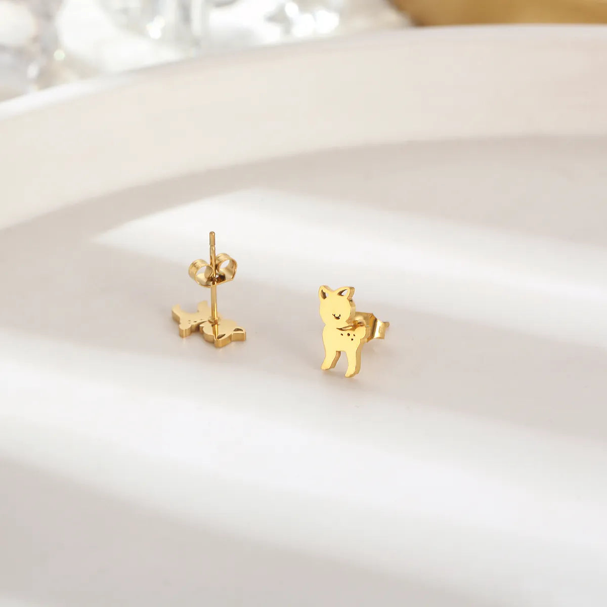 1 Pair Sweet Simple Style Sika Deer Polishing Plating Stainless Steel 18k Gold Plated Drop Earrings