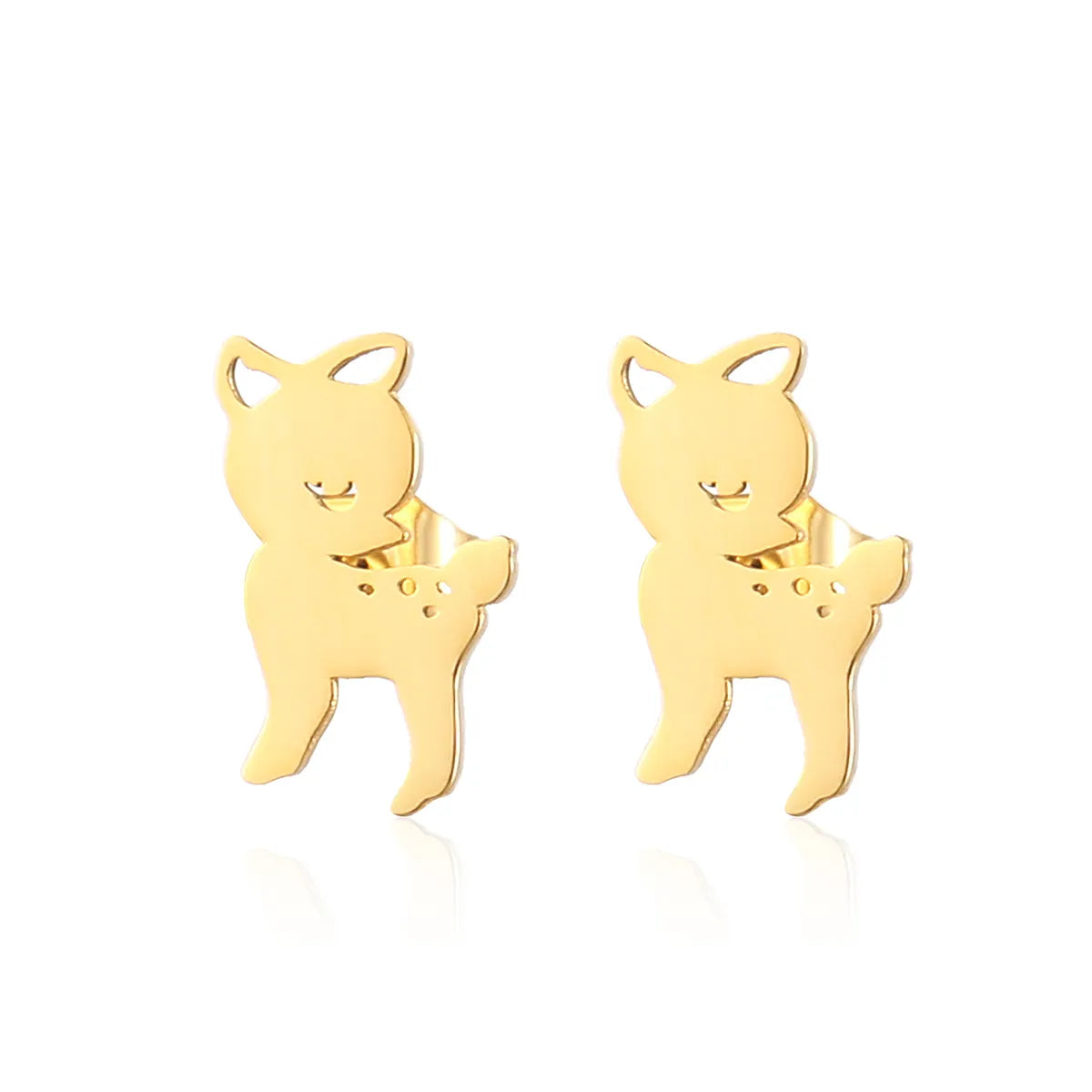 1 Pair Sweet Simple Style Sika Deer Polishing Plating Stainless Steel 18k Gold Plated Drop Earrings