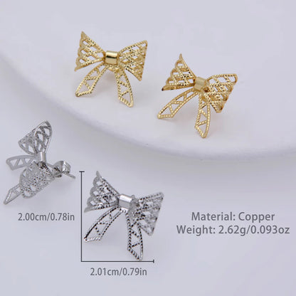 1 Pair Sweet Simple Style Solid Color Bow Knot Plating Hollow Out Copper 18K Gold Plated White Gold Plated Ear Studs