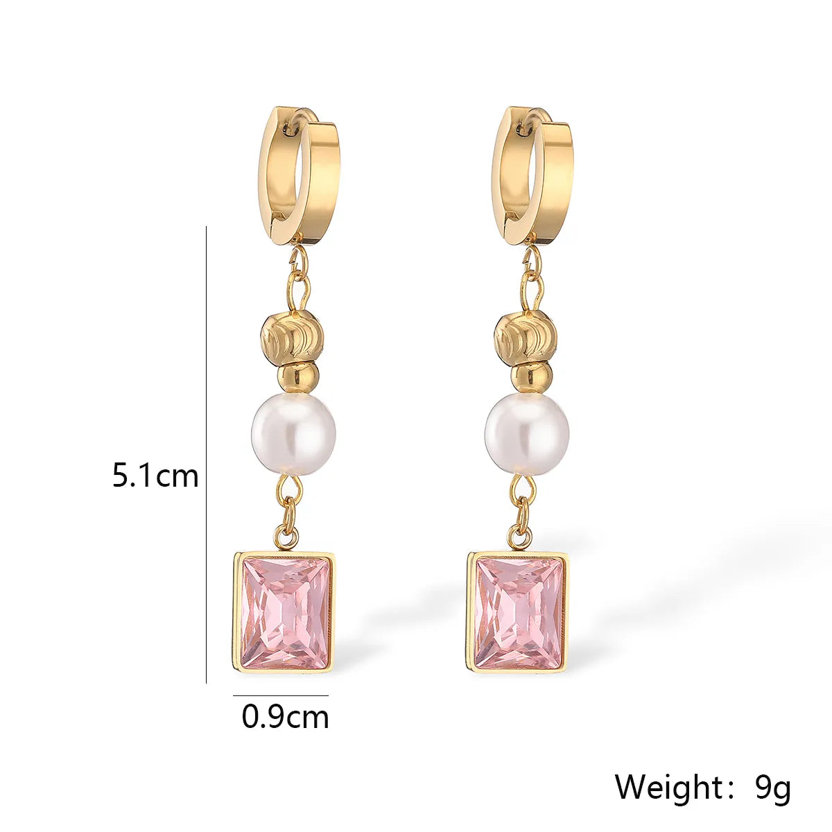 1 Pair Sweet Simple Style Square Plating Inlay Titanium Steel Zircon 18k Gold Plated Drop Earrings