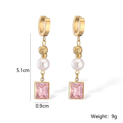 1 Pair Sweet Simple Style Square Plating Inlay Titanium Steel Zircon 18k Gold Plated Drop Earrings