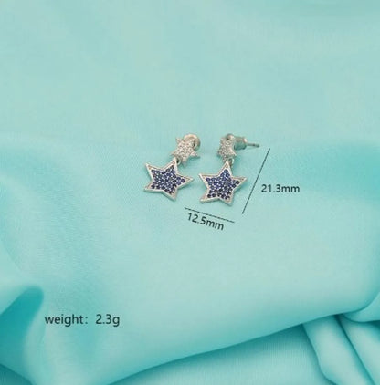 1 Pair Sweet Simple Style Star Inlay Copper Zircon White Gold Plated Drop Earrings