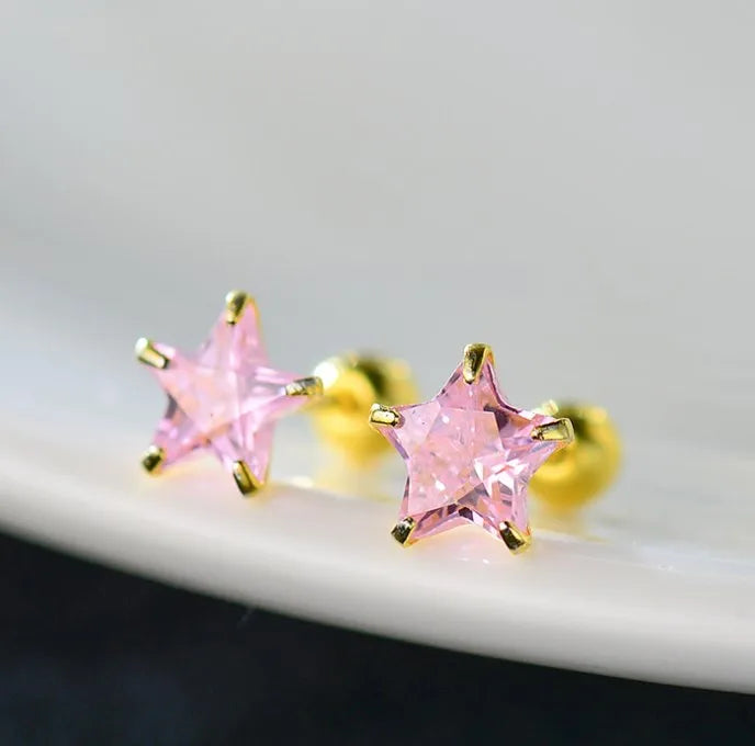 1 Pair Sweet Simple Style Star Plating Inlay Sterling Silver Ear Studs