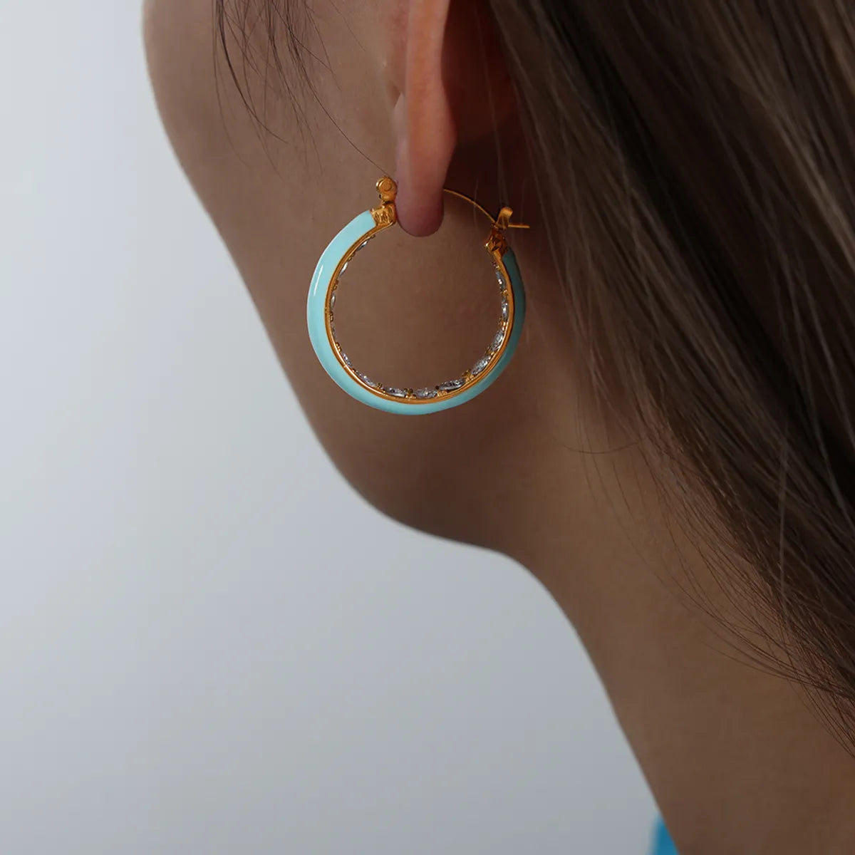 1 Pair Sweet Simple Style U Shape Solid Color Enamel Plating Inlay Titanium Steel Zircon 18k Gold Plated Hoop Earrings