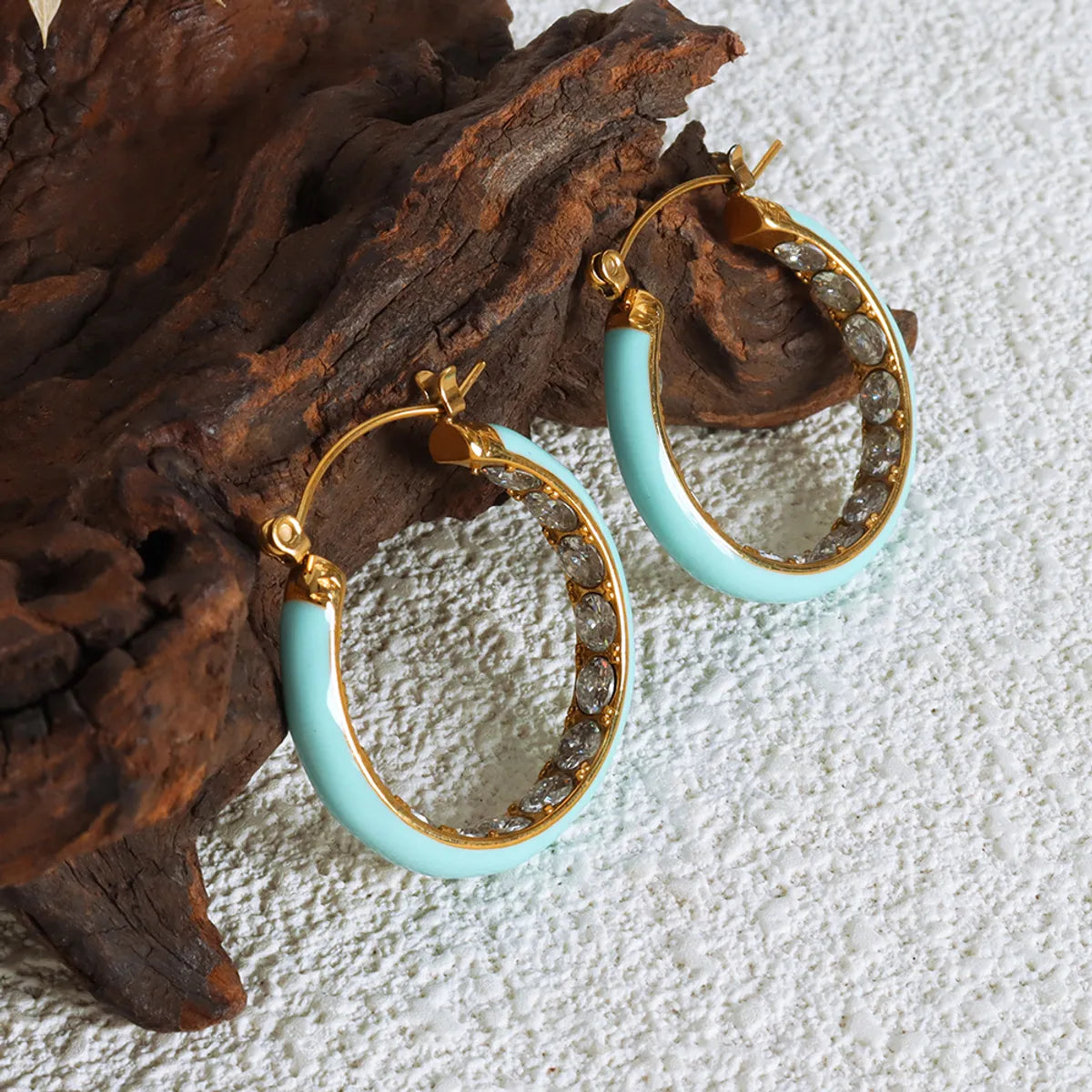 1 Pair Sweet Simple Style U Shape Solid Color Enamel Plating Inlay Titanium Steel Zircon 18k Gold Plated Hoop Earrings