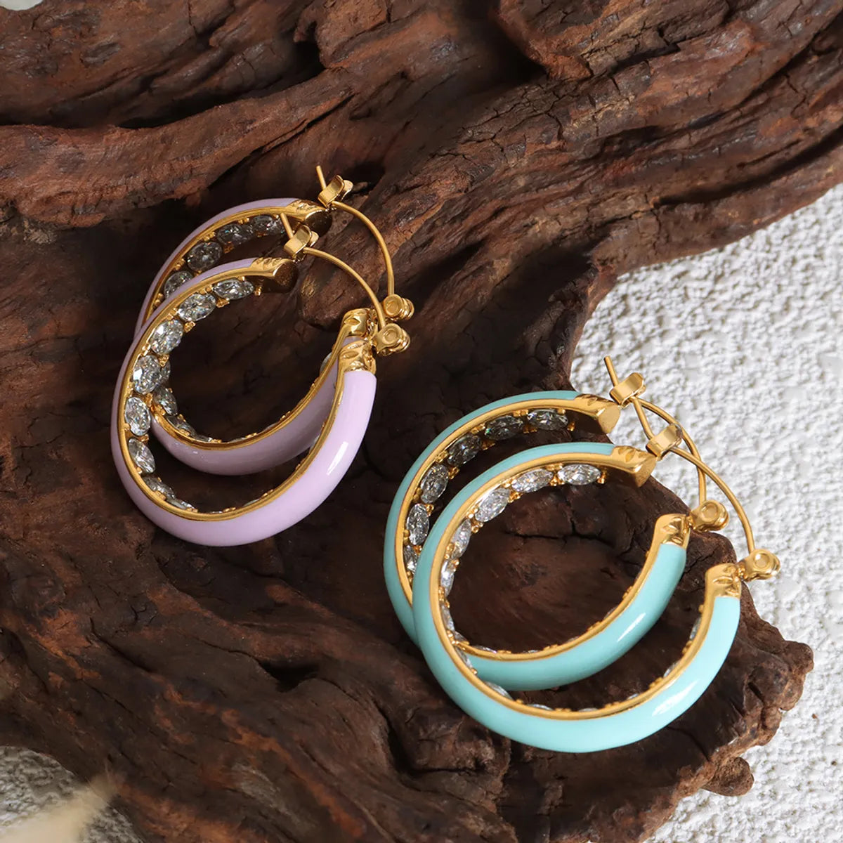 1 Pair Sweet Simple Style U Shape Solid Color Enamel Plating Inlay Titanium Steel Zircon 18k Gold Plated Hoop Earrings