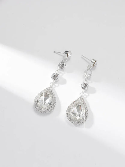 1 Pair Sweet Simple Style Water Droplets Plating Inlay Alloy Rhinestones Silver Plated Drop Earrings