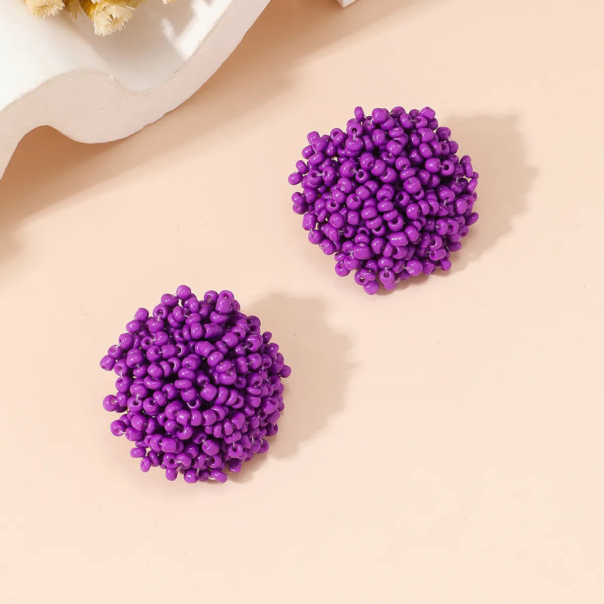 1 Pair Sweet Solid Color Beaded Seed Bead Ear Studs