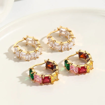 1 Pair Sweet Solid Color Plating Inlay Copper Zircon Gold Plated Earrings