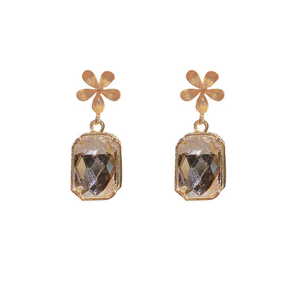 1 Pair Sweet Square Flower Inlay Alloy Artificial Crystal Drop Earrings