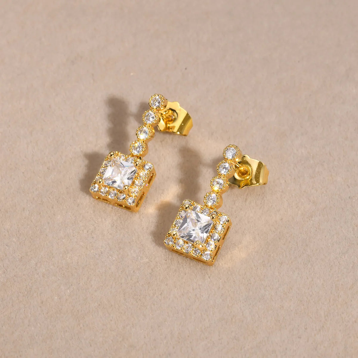 1 Pair Sweet Square Plating Inlay Copper Zircon Gold Plated Drop Earrings