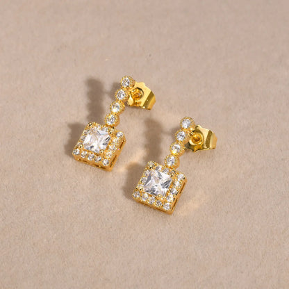 1 Pair Sweet Square Plating Inlay Copper Zircon Gold Plated Drop Earrings