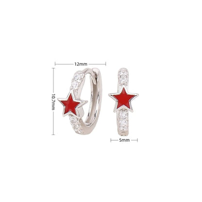 1 Pair Sweet Star Enamel Plating Inlay Sterling Silver Zircon White Gold Plated Gold Plated Hoop Earrings