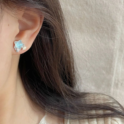 1 Pair Sweet Star Inlay Alloy Zircon Drop Earrings