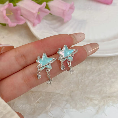 1 Pair Sweet Star Inlay Alloy Zircon Drop Earrings