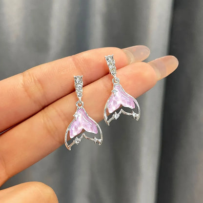 1 Pair Sweet Star Inlay Alloy Zircon Drop Earrings