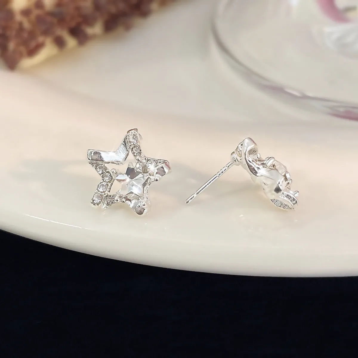 1 Pair Sweet Star Inlay Alloy Zircon Ear Studs