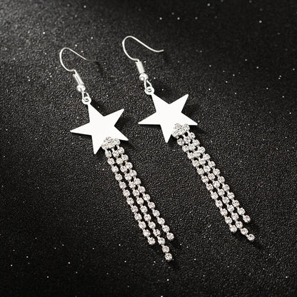 1 Pair Sweet Star Inlay Metal Rhinestones Drop Earrings