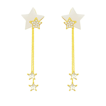 1 Pair Sweet Star Moon Mixed Materials Tassel Inlay Artificial Gemstones Women'S Drop Earrings