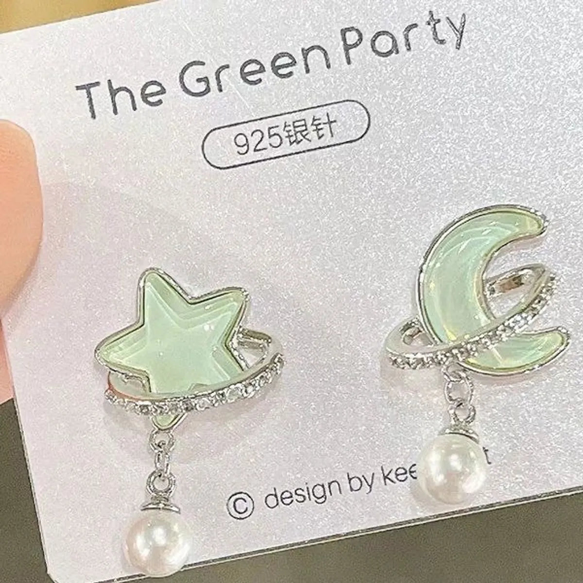 1 Pair Sweet Star Moon Plating Inlay Alloy Artificial Gemstones Drop Earrings