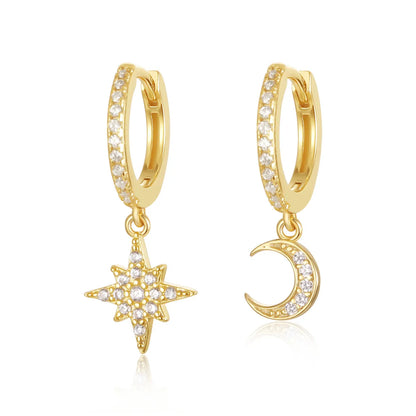 1 Pair Sweet Star Moon Plating Inlay Copper Zircon Drop Earrings