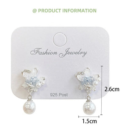 1 Pair Sweet Star Waves Artificial Crystal Artificial Pearl Alloy Drop Earrings Ear Studs