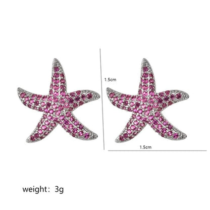 1 Pair Sweet Starfish Plating Inlay Copper Zircon White Gold Plated Ear Studs