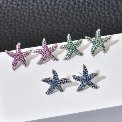 1 Pair Sweet Starfish Plating Inlay Copper Zircon White Gold Plated Ear Studs