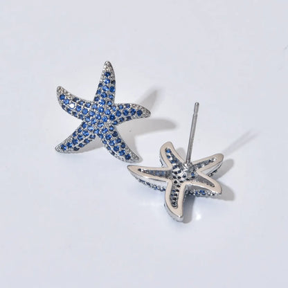 1 Pair Sweet Starfish Plating Inlay Copper Zircon White Gold Plated Ear Studs