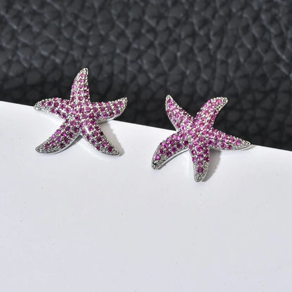 1 Pair Sweet Starfish Plating Inlay Copper Zircon White Gold Plated Ear Studs