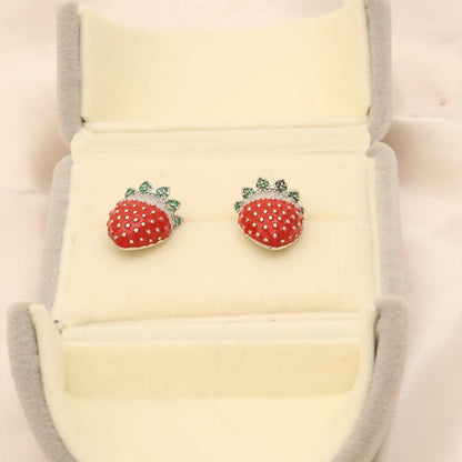 1 Pair Sweet Strawberry Enamel Plating Inlay Copper Zircon White Gold Plated Ear Studs