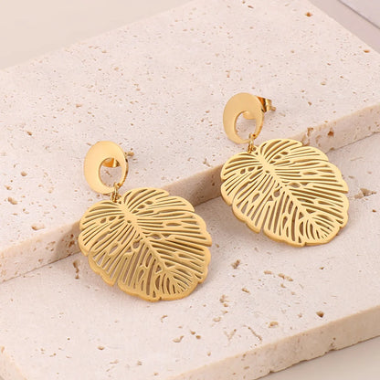 1 Pair Sweet Streetwear Leaves Heart Shape Plating Stainless Steel Drop Earrings