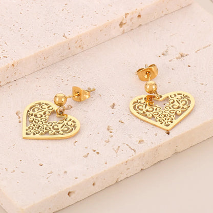 1 Pair Sweet Streetwear Leaves Heart Shape Plating Stainless Steel Drop Earrings