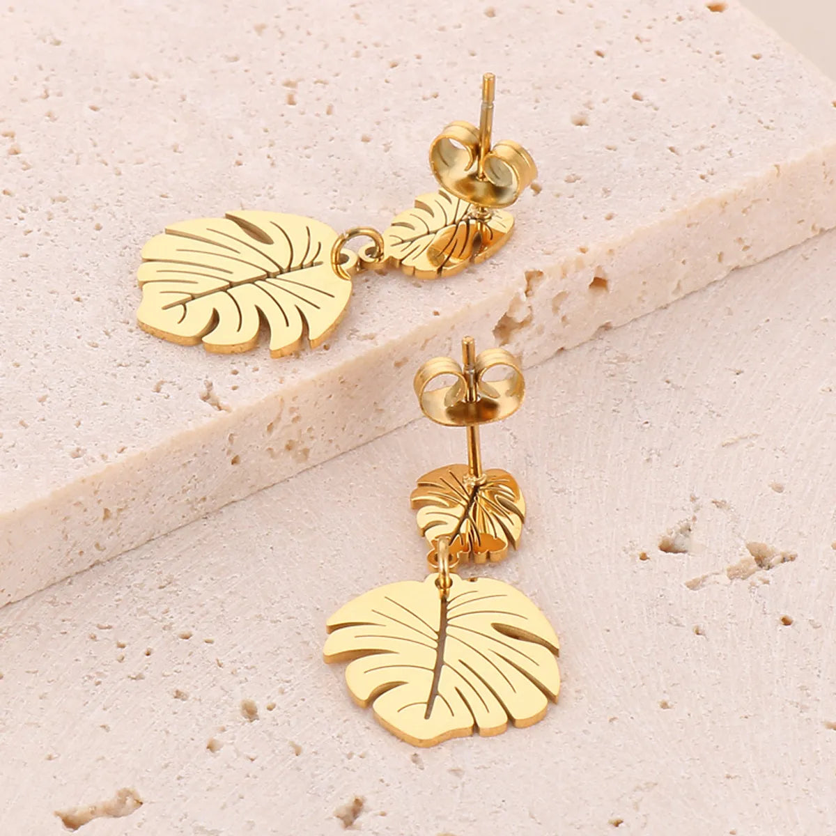 1 Pair Sweet Streetwear Leaves Heart Shape Plating Stainless Steel Drop Earrings