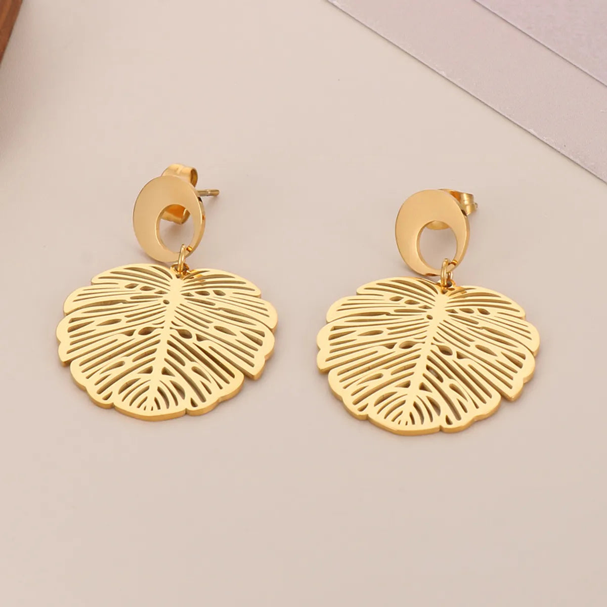 1 Pair Sweet Streetwear Leaves Heart Shape Plating Stainless Steel Drop Earrings