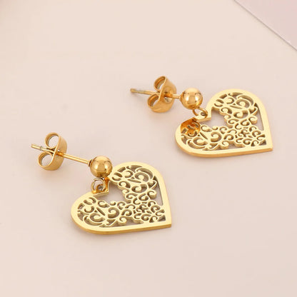 1 Pair Sweet Streetwear Leaves Heart Shape Plating Stainless Steel Drop Earrings