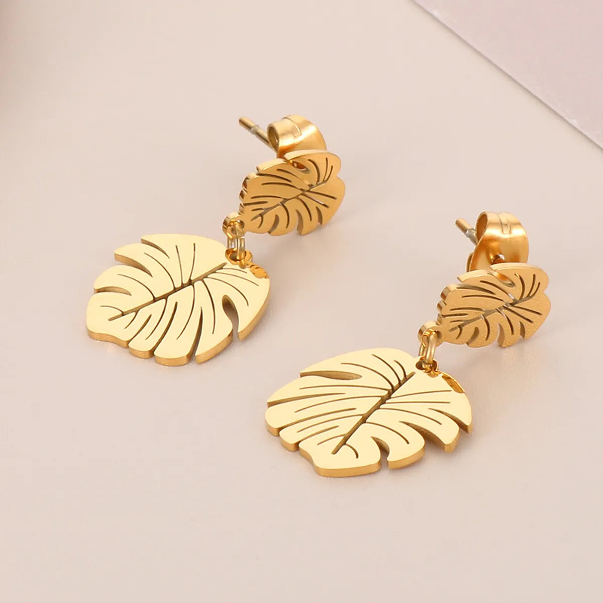 1 Pair Sweet Streetwear Leaves Heart Shape Plating Stainless Steel Drop Earrings