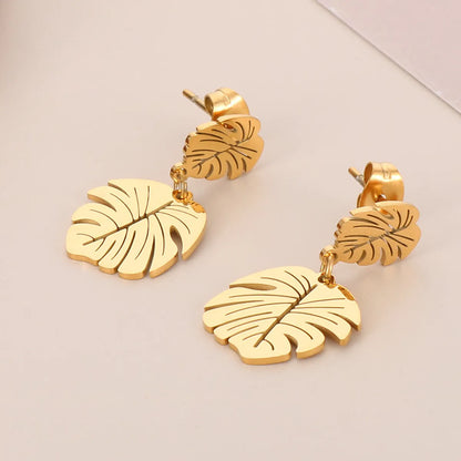 1 Pair Sweet Streetwear Leaves Heart Shape Plating Stainless Steel Drop Earrings