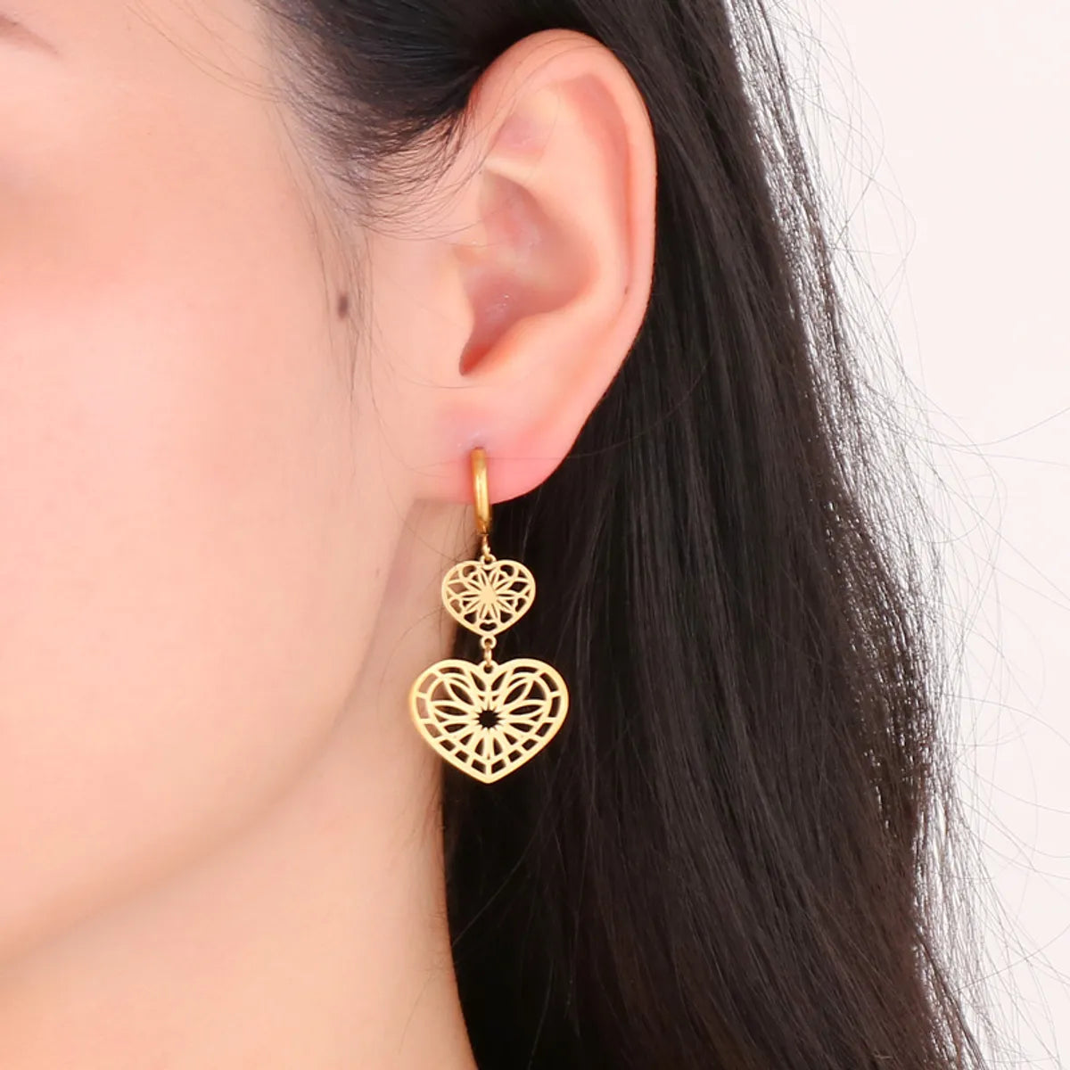 1 Pair Sweet Streetwear Leaves Heart Shape Plating Stainless Steel Drop Earrings