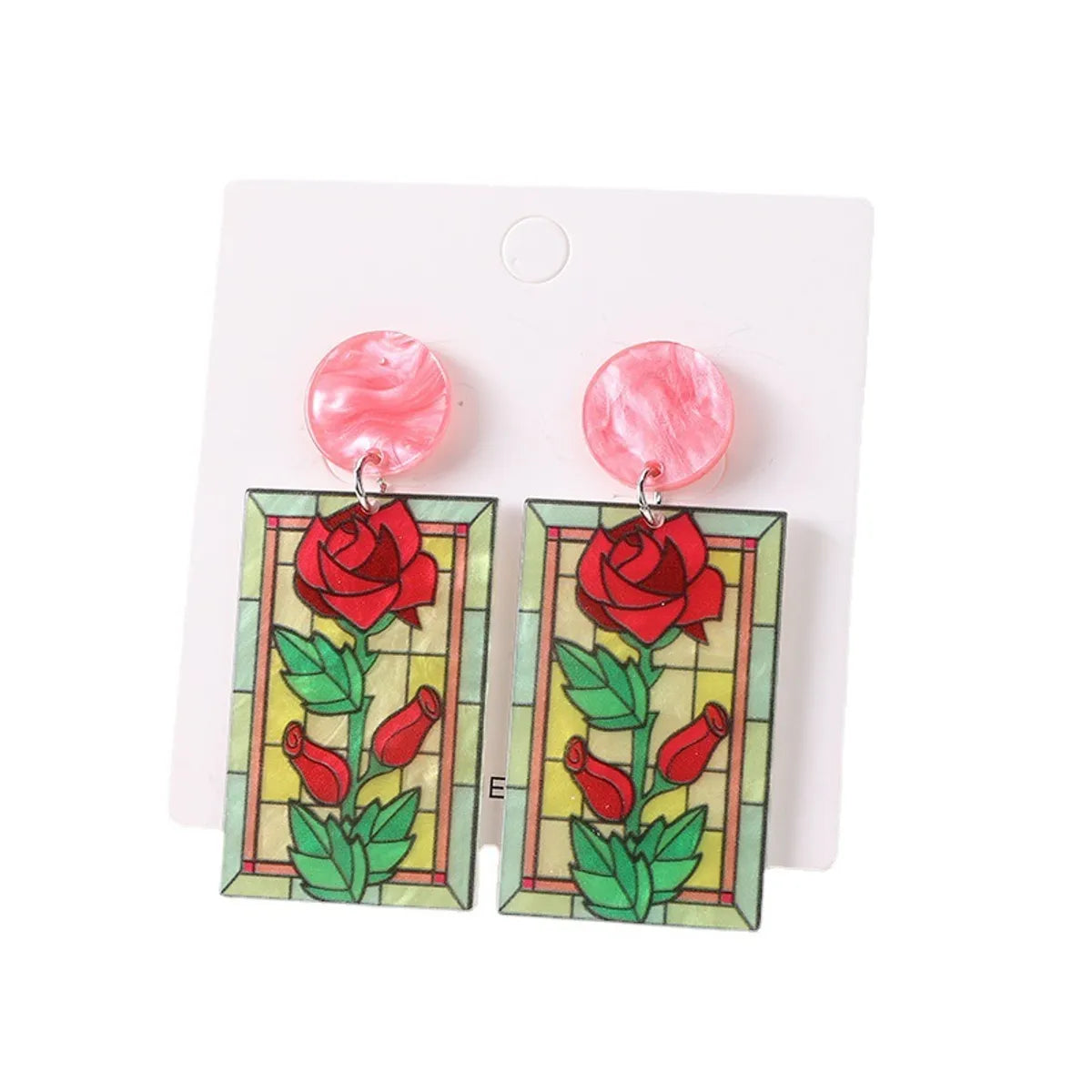 1 Pair Sweet Sunflower Rose Chrysanthemum Printing Flowers Arylic Dangling Earrings