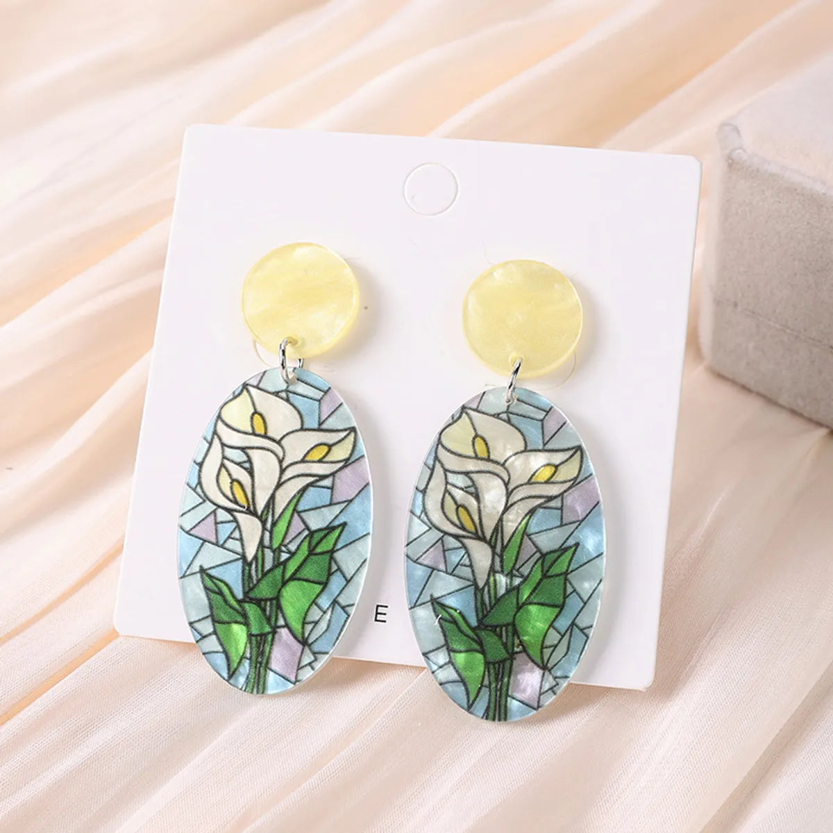 1 Pair Sweet Sunflower Rose Chrysanthemum Printing Flowers Arylic Dangling Earrings