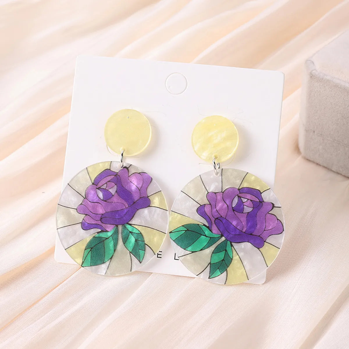 1 Pair Sweet Sunflower Rose Chrysanthemum Printing Flowers Arylic Dangling Earrings