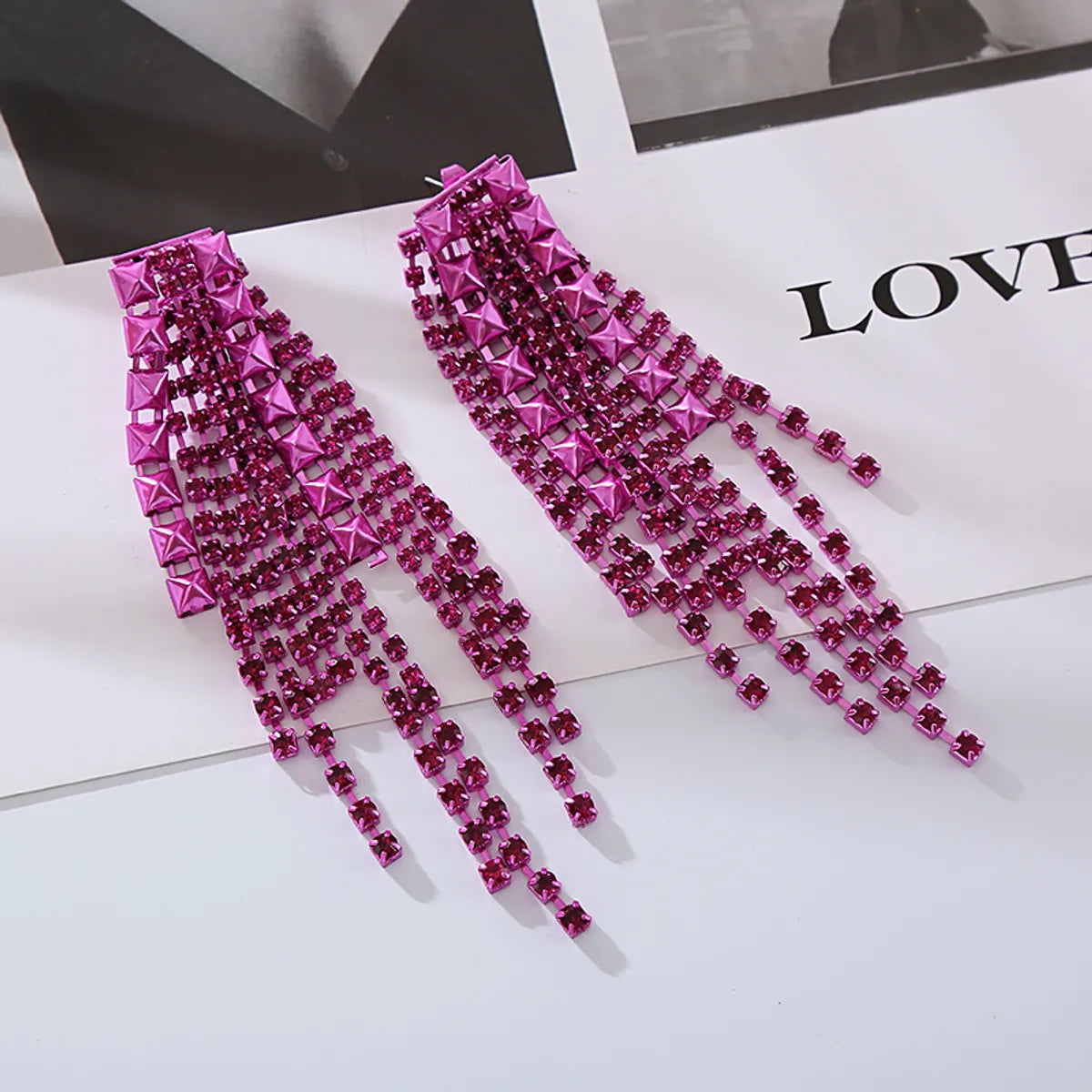 1 Pair Sweet Tassel Inlay Alloy Rhinestones Drop Earrings