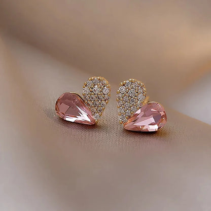 1 Pair Sweet Water Droplets Heart Shape Sterling Silver Plating Inlay Artificial Gemstones Ear Studs