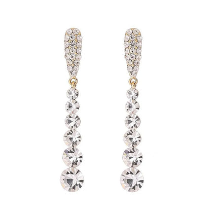 1 Pair Sweet Water Droplets Tassel Inlay Alloy Rhinestones Drop Earrings