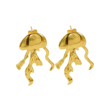 1 Pair Tropical Octopus Polishing 304 Stainless Steel 18K Gold Plated Drop Earrings