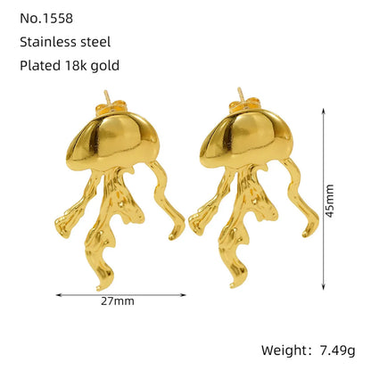 1 Pair Tropical Octopus Polishing 304 Stainless Steel 18K Gold Plated Drop Earrings