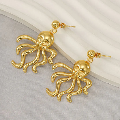 1 Pair Tropical Octopus Polishing 304 Stainless Steel 18K Gold Plated Drop Earrings