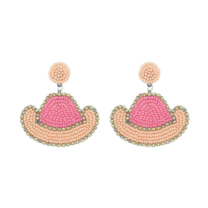 1 Pair Tropical Simple Style Cowboy Hat Beaded Handmade Inlay Beaded Nonwoven Glass Rhinestones Drop Earrings