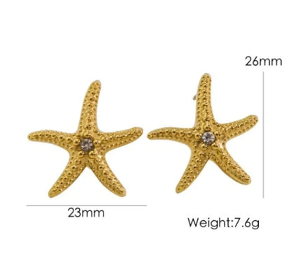 1 Pair Tropical Simple Style Starfish Plating Inlay Stainless Steel Zircon Ear Studs